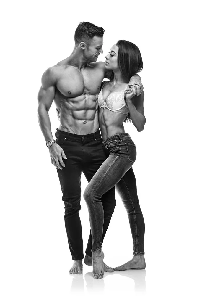 Fitness couple portrait in black and white