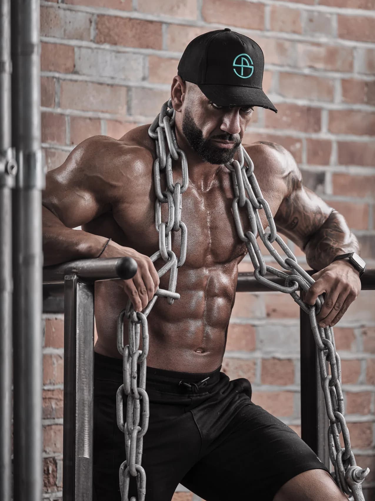 Physique posing photography in private gym studio
