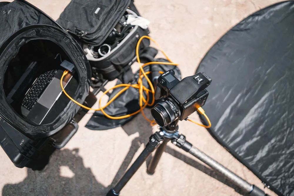 Professional photography equipment used for fitness and athlete photoshoots